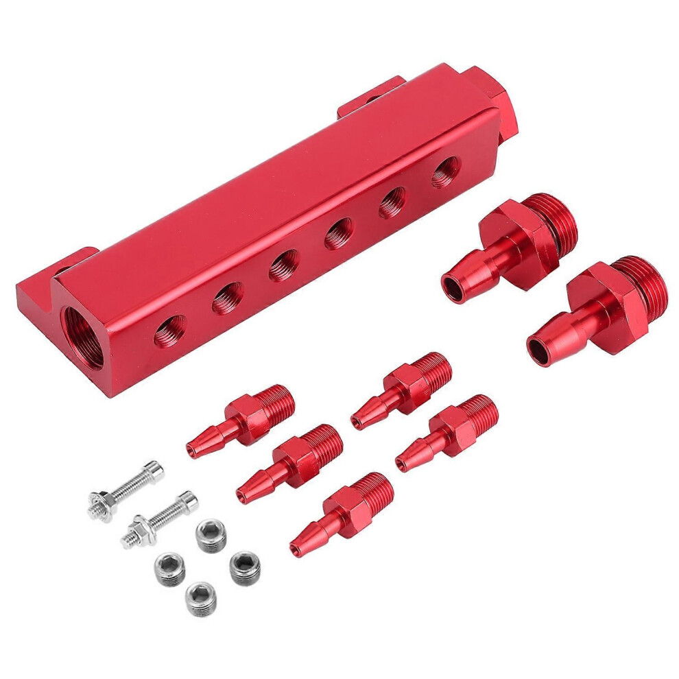 (As show, One size) Universal 6 Port Vacuum Block Intake Manifold Kit Fuel Gas Wastegate Turbo BoostRed-image-OPC-PH28J2G-NEW