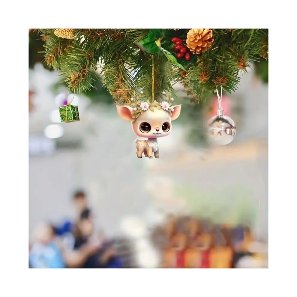 (4)Adorable dessin animé animal renne sapin de Noël décoration pour intérieur à suspendre décoration