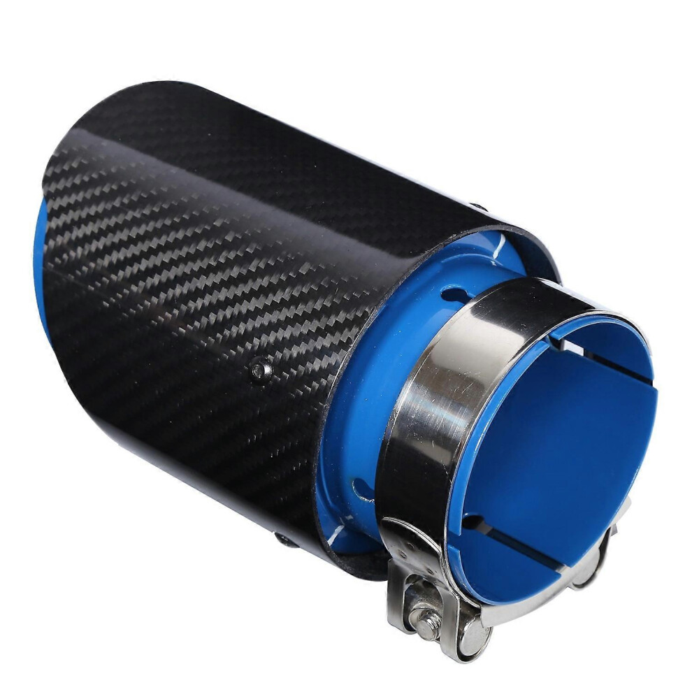 (As Show, One Size) Universal Exhaust Tip Tail Throat Glossy Carbon Fiber Pipe Straight 2.1In Inlet 4In Single Outl Blue 6909775661239