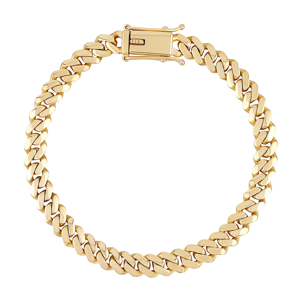 Jewelco London Men's Solid 9ct Yellow Gold Domed Cuban Curb 7mm Chain Link Bracelet, 8.5 inch 21cm - JBB453-8.5