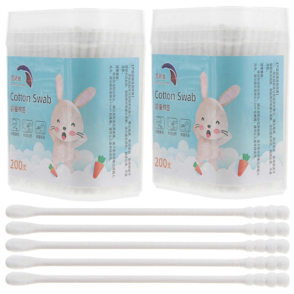 Kricely (As Show, One Size) 400Pcs/2 Boxes Natural Baby Cotton Swabs Round Spiral Head Tip Multipurpose Cotton Buds For Baby Ear Nose Clean (White) White