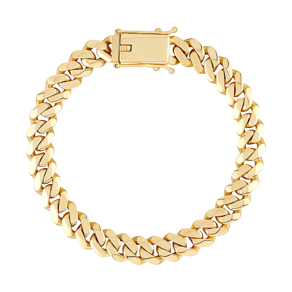 Jewelco London Men's Solid 9ct Yellow Gold Domed Cuban Curb 10mm Chain Link Bracelet, 8.5 inch 21cm - JBB455-8.5