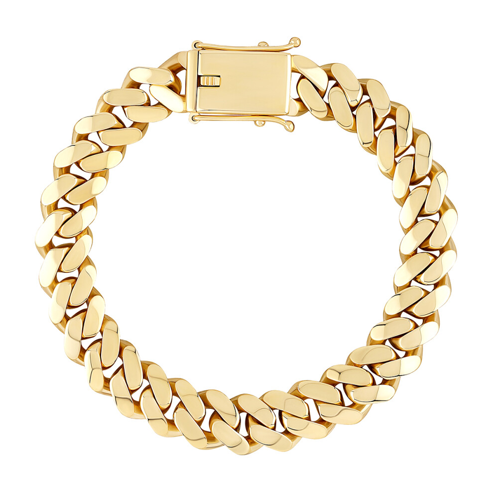 Jewelco London Men's Solid 9ct Yellow Gold Domed Cuban Curb 12mm Chain Link Bracelet, 8.5 inch 21cm - JBB456-8.5