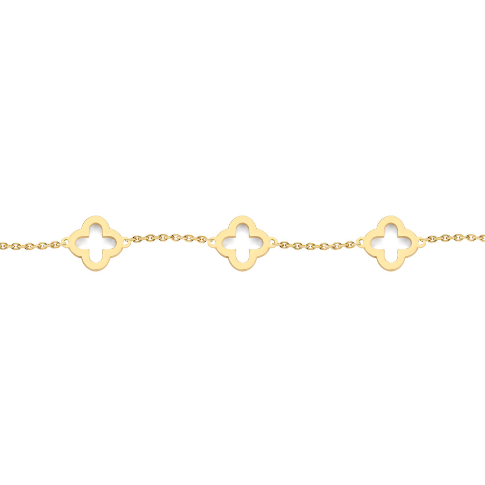 Jewelco London Solid 9ct Yellow Gold Open Clover Link 8mm Charm Bracelet, 6.5-7.5" 16.5-19cm - JBB450