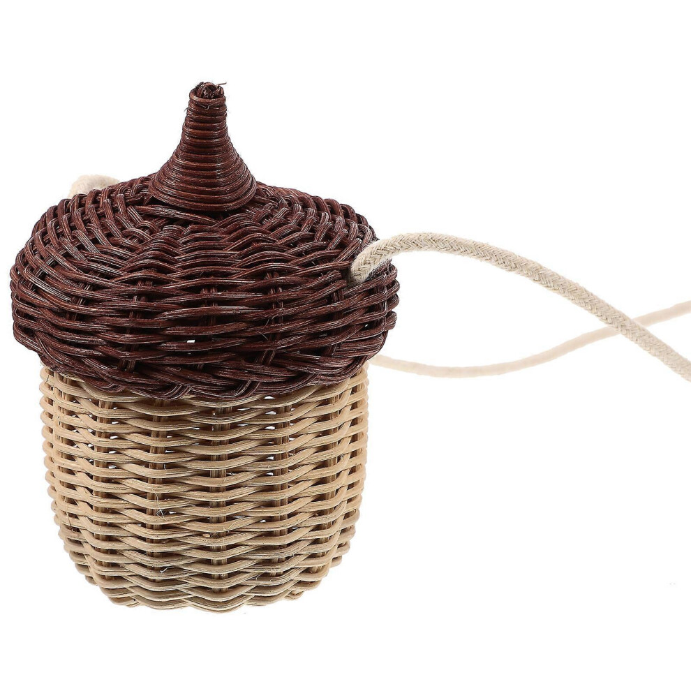 Kricely (As Show, One Size) 1Pc Rattan Woven Mini Acorn Shape Cross Body Hanging Basket (As Shown)