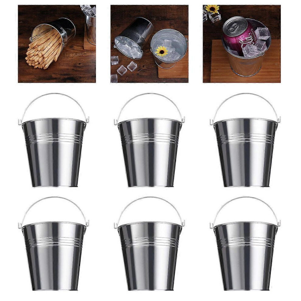 Kricely (As Show, One Size) Nuolux 6Pcs 10.5X7.2x10.5cm Mini Tinplate Metal Bucket Icing French Fries Tin Pails