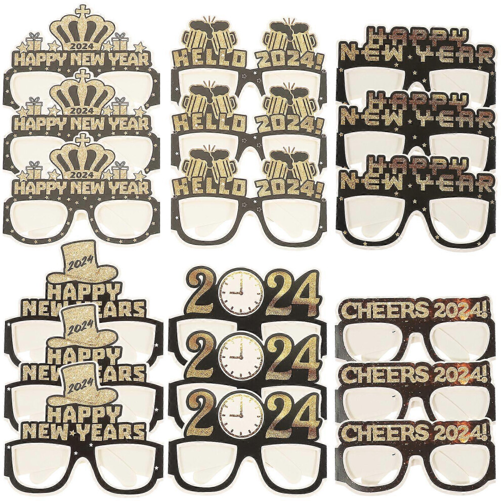 Kricely (As Show, One Size) 18Pcs 2024 New Year Eyeglasses Lightweight Party Glasses Celebration Party Favors
