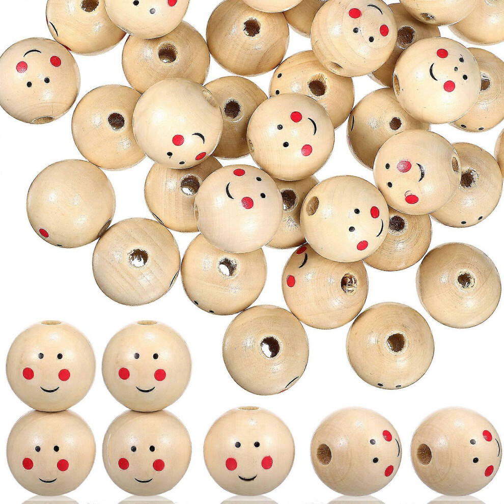Kricely (As Show, One Size) 100Pcs Wooden Beads Smile Face Doll Head Wood Spacer Beads For Diy Jewelry Bracelet Necklace Making