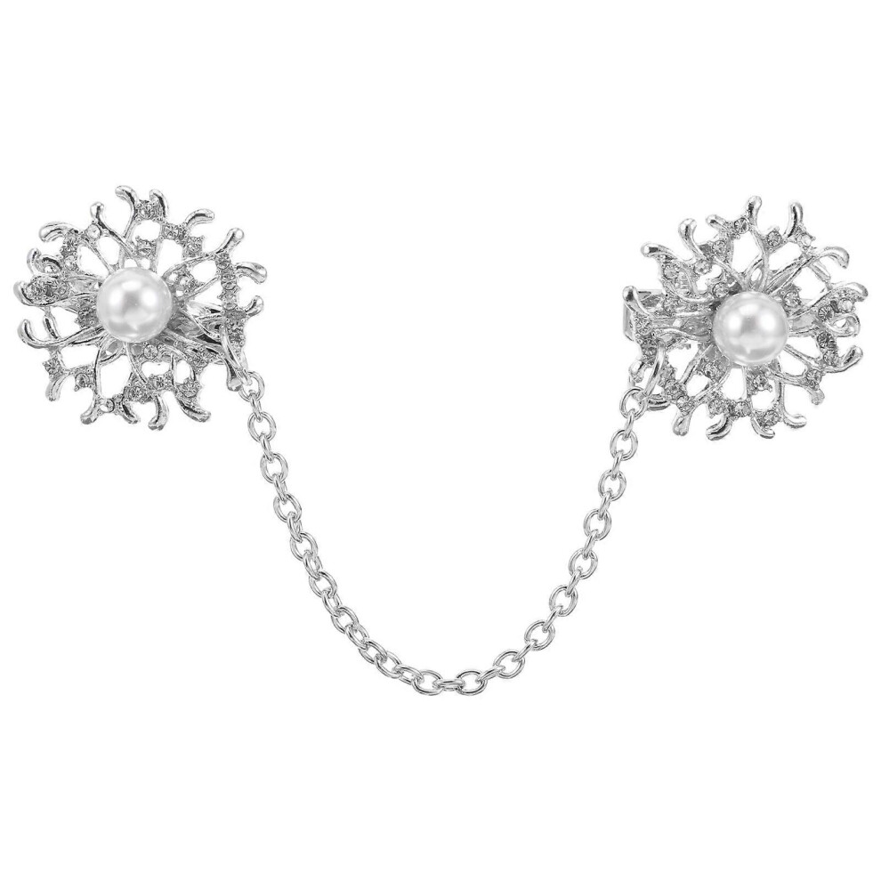 Kricely (As Show, One Size) Alloy Pearls Women Sweater Clip Cardigan Link Buckle Collar Clip Sweaters Connection Brooch (Silver) Silver