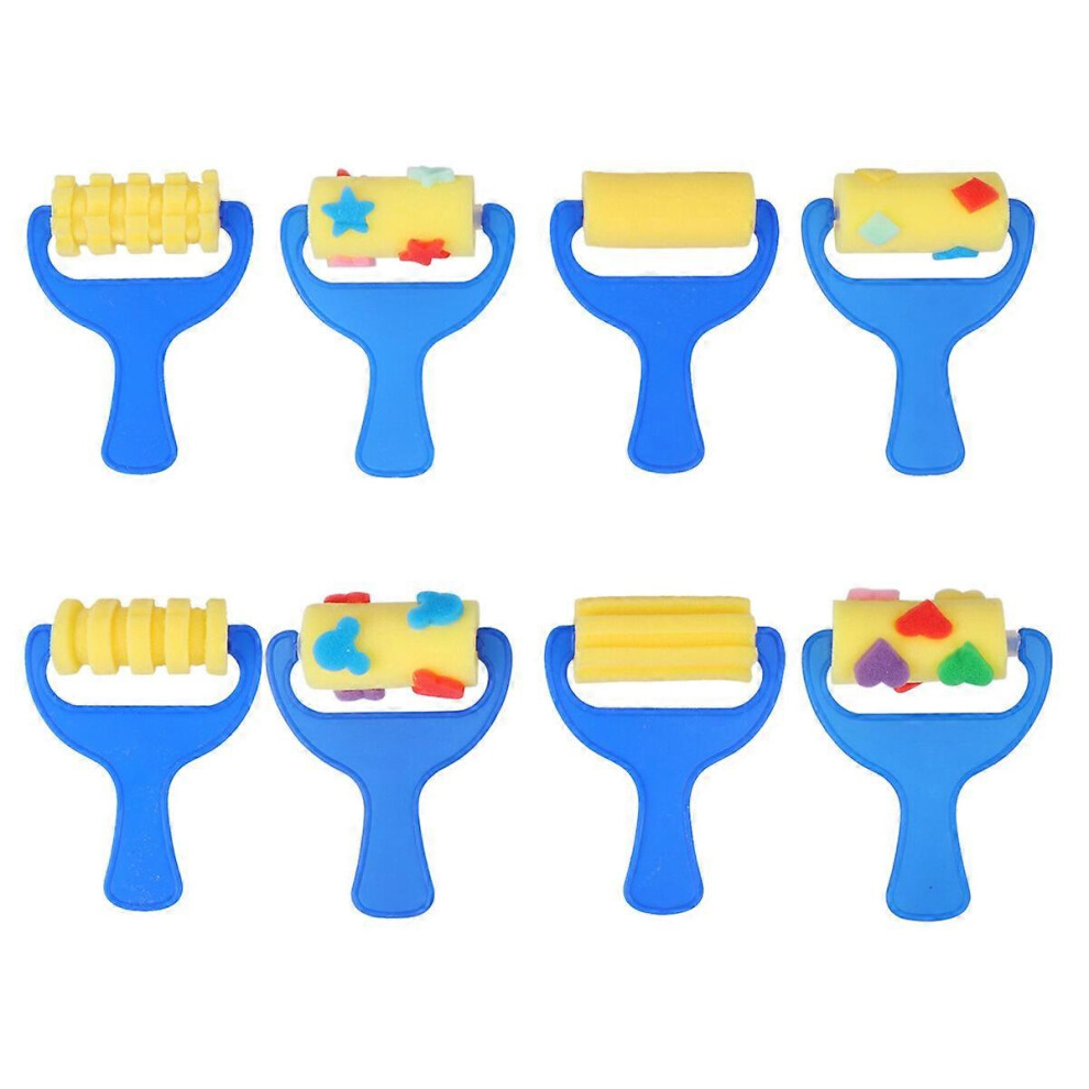 Kricely (As Show, One Size) 2 Set Drawing Sponge Brush Funny Graffiti Diy Tool Sponge Brush For Kids Children Girls (4Pcs Roller Brush And 4Pcs Random Pattern