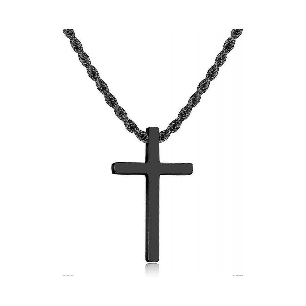 (20 Inches, Black) Cross Necklace for Men,Stainless Steel Black Silver Gold Cross Pendant Necklace for Men Boys Cross Chain for Men 16-24 Inches Rope Chain