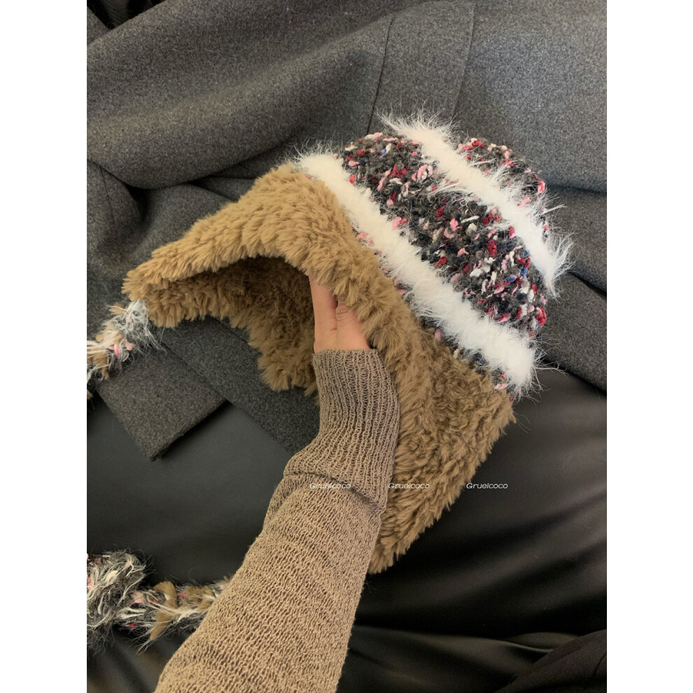 (Brown)Chapeau tricoté rayé chaud pour femme bonnet confortable pour automne et hiver utilisation froide temps