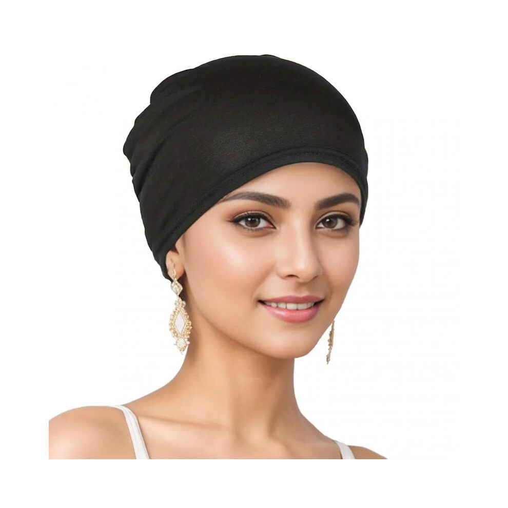 (Black) Pure-Color Turban Hat for Ladies Stylish Breathable Headwear for All Season Wear