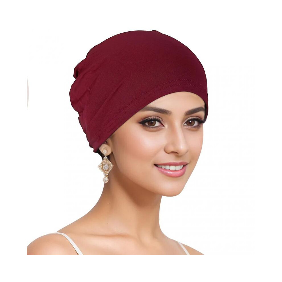 (Red Wine) Pure-Color Turban Hat for Ladies Stylish Breathable Headwear for All Season Wear