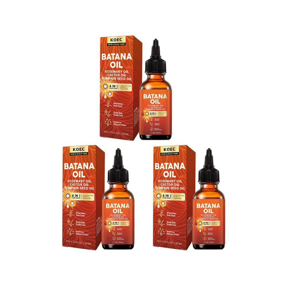 (3PCs) 4-in-1 Batana Oil for Hair Growth - With Rosemary, Castor & Pumpkin Seed Oils for Nourishment & Strength