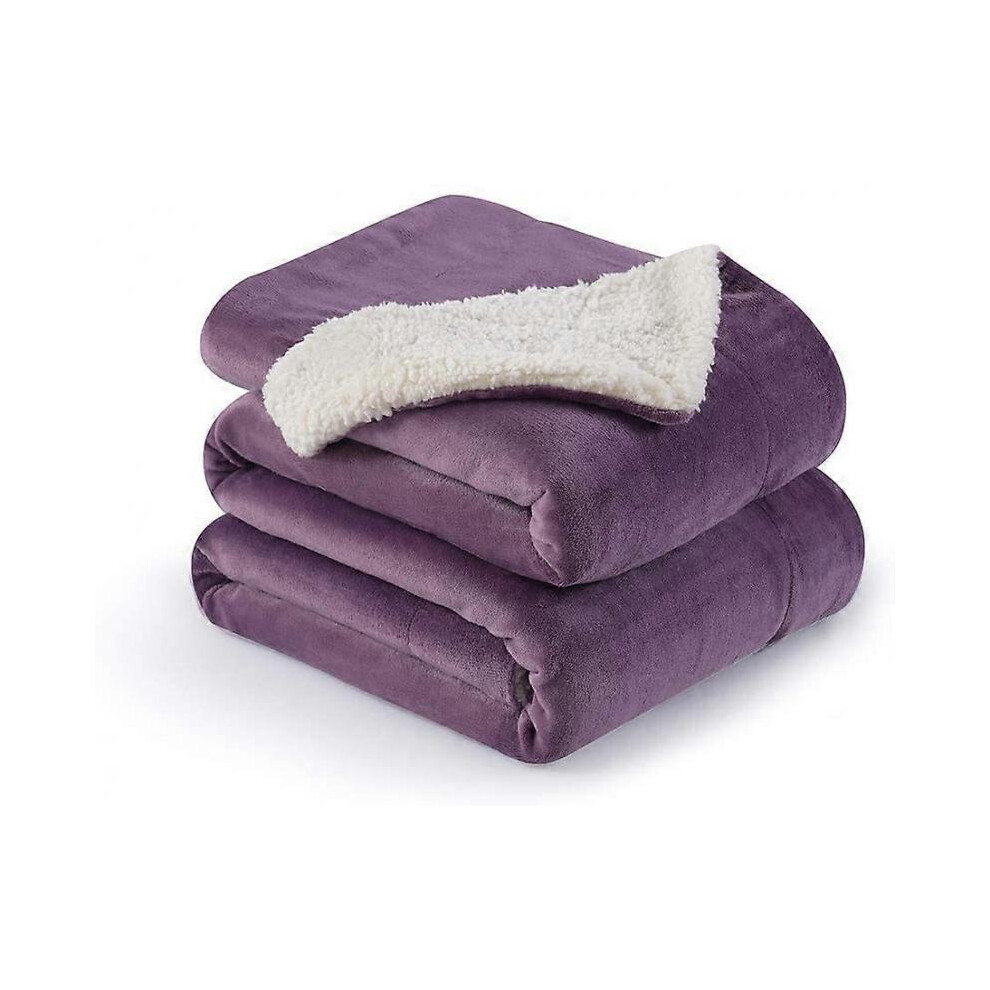 Flannel Blanket Reversible Sherpa Throw Blanket Super Soft Fuzzy Plush Microfiber (50"X60" Cassis ) Purple