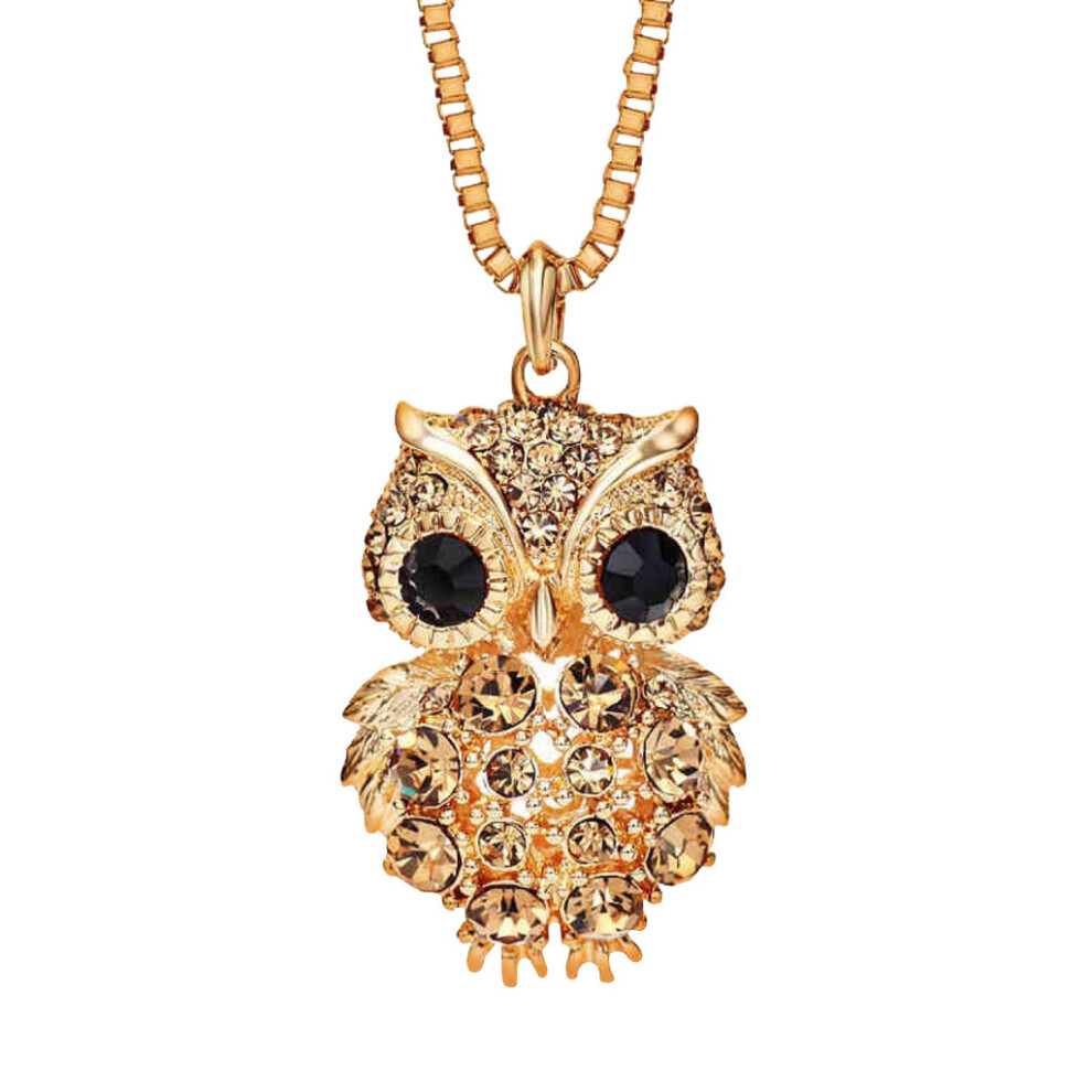 (Gold)Collier pull pendentif long hibou à la mode en acier titane pour tenues élégantes