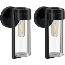 (2pcs-black) Outdoor Wall Light Fixtures - 2 Pack - Waterproof Solar Lantern Porch Lights - Exterior Wall Sconce Lighting Lamp