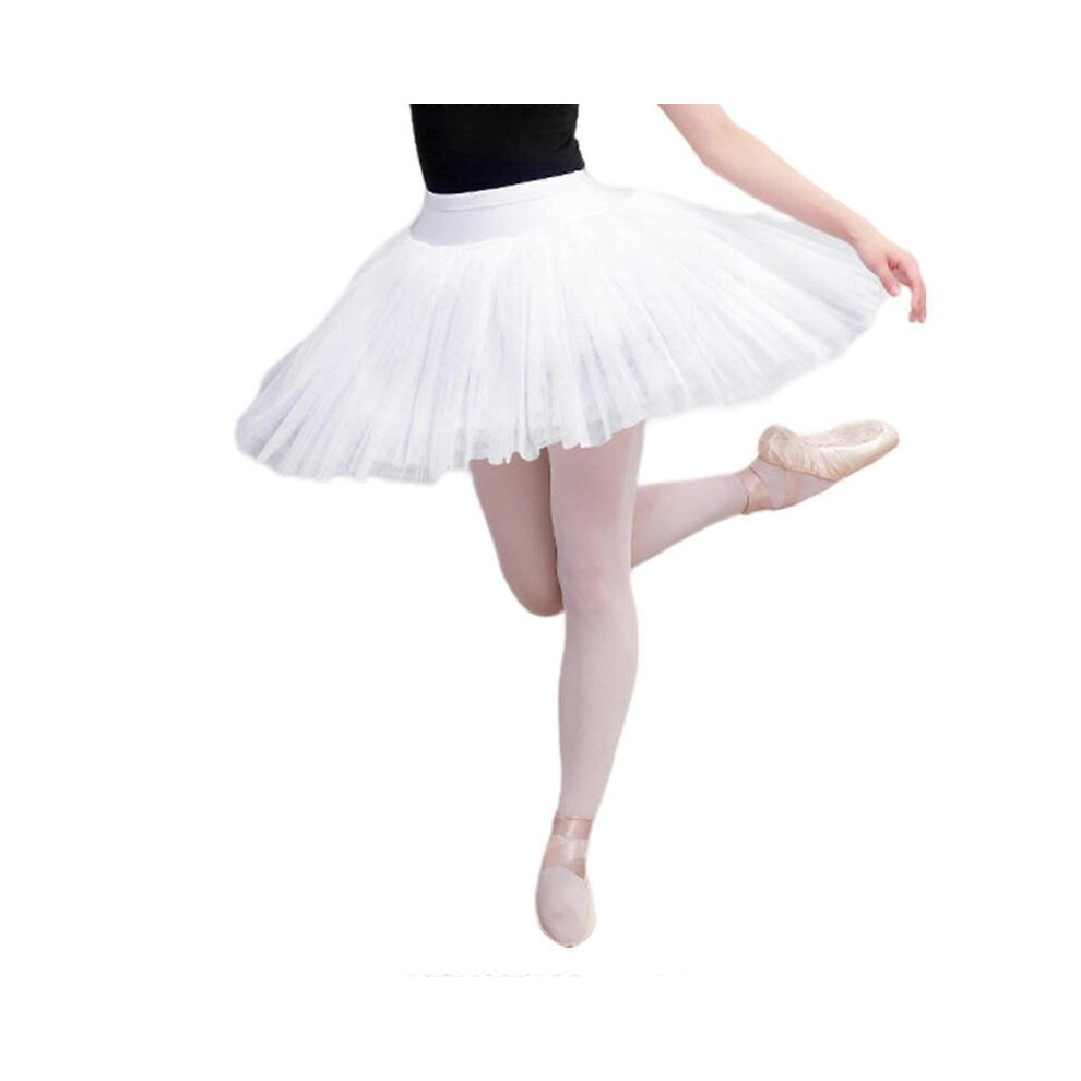 (L, White) Women Elastic Waist Ballet Tutus Skirt 7 Layered Tulle Hard Organdy Pancake Dance Skirts with Panty for Festival Costume  White S