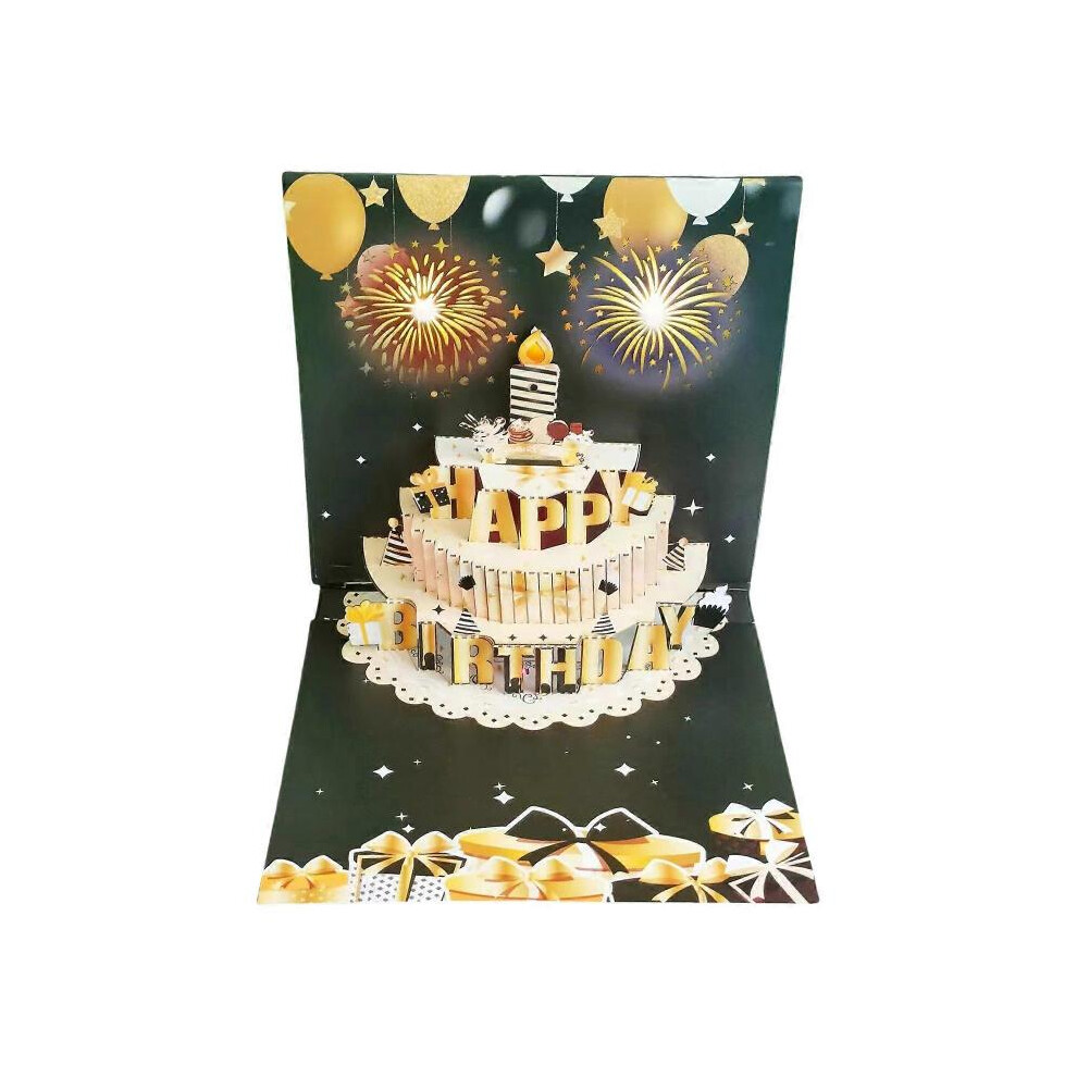 (Black Gold 4 lights) 3D Musical Birthday Card with Light and Music Happy Birthday Card Greeting Cards for Kid Adult Women Men Birthday