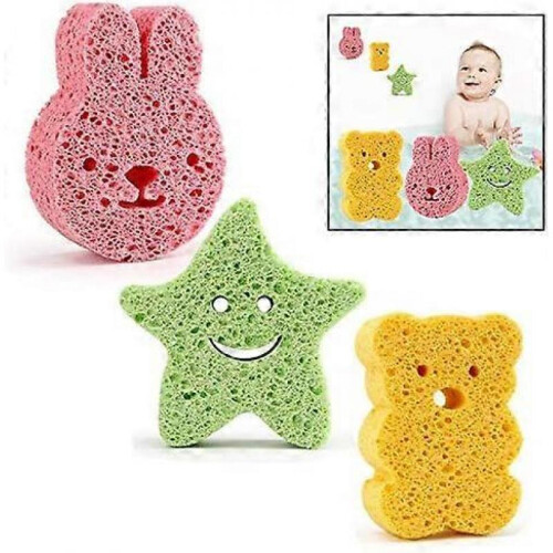 3Pcs Cute Star-Shaped Bath Sponge Bear Rabbit Colourful for Baby