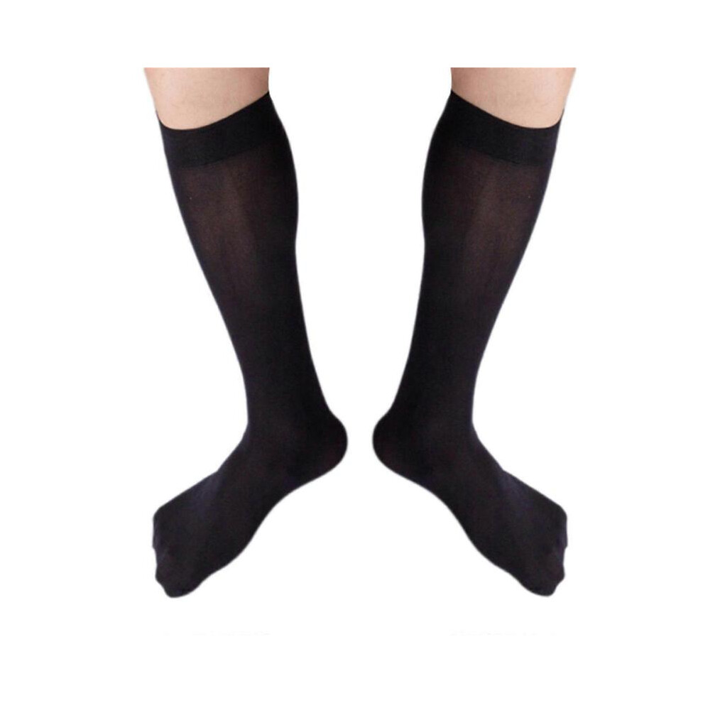 (Black) Men's Casual Office Business Dress Velvet Silk Socks Middle Calf Length Comfortable Breathable Formal Suit Stockings  White