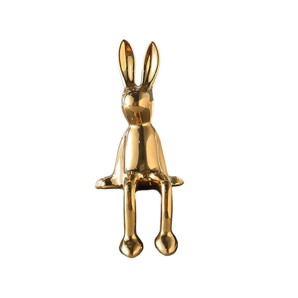 (Gold) Glazed Pottery Rabbit Sculpture Lovely Animal Figure Statue for Entrance Desk and Reading Room Decoration  White