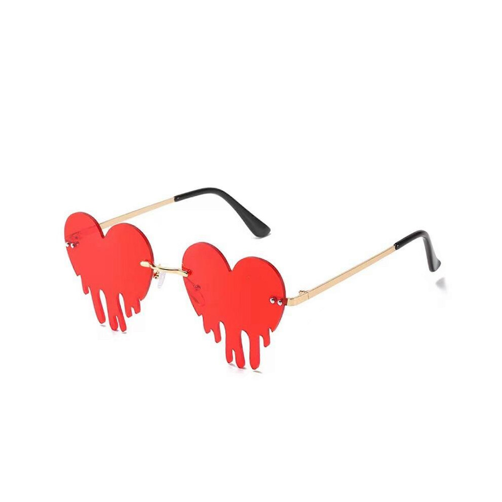 (Wine red) Heart Shape Dripping Sunglasses For Women And Teens Fashionable Rimless Party Glasses For Music Festival And Night Event