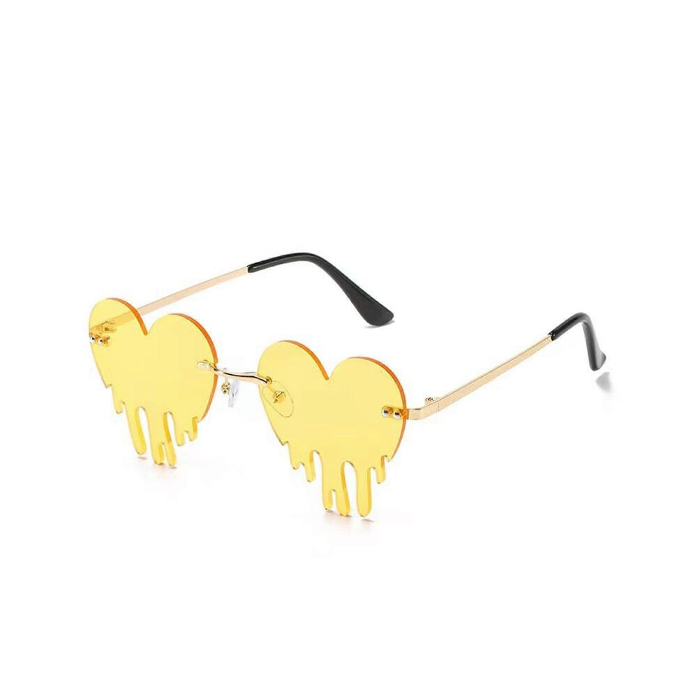(Yellow) Heart Shape Dripping Sunglasses For Women And Teens Fashionable Rimless Party Glasses For Music Festival And Night Event