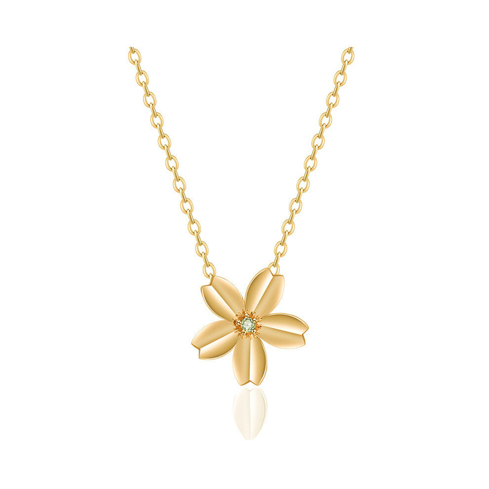 (Cherry Blossom Gold)Élégant collier neuf acier titane fleur cerisier zircon pour femme avec motif floral
