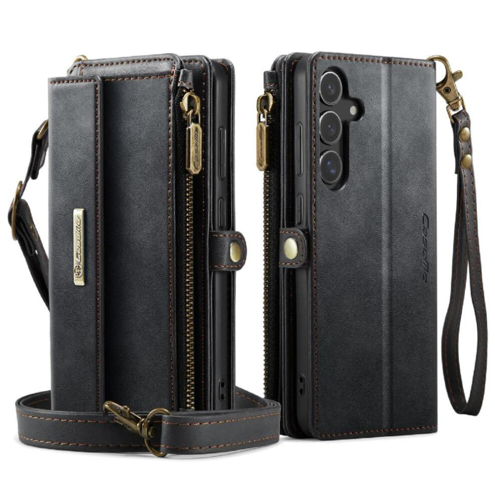 (Black) Wallet Case For Samsung Galaxy S24 Pu Leather With Card Slots Detachable Stra Rfid Blocking Black 764544249515