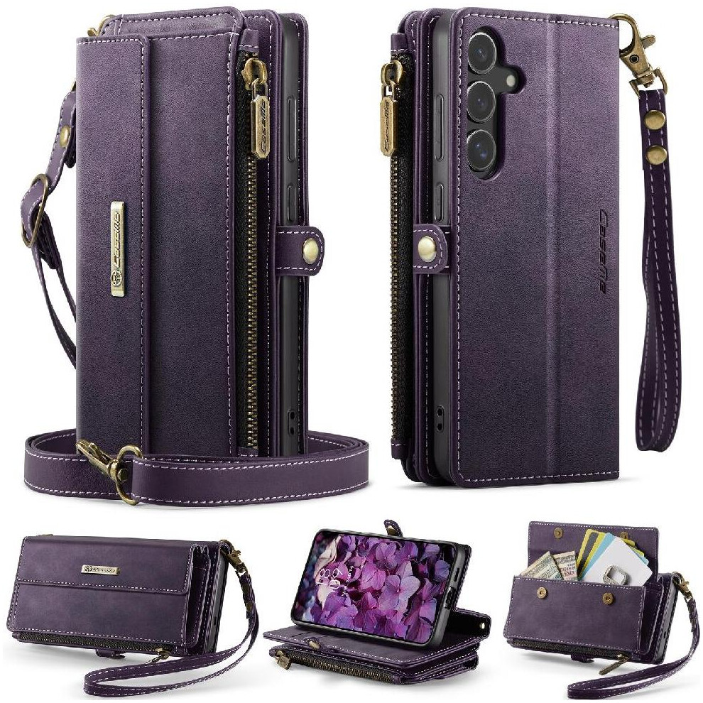 (Purple) Wallet Case For Samsung Galaxy S24 Fe 5G Detachable Stra With Card Slots Rfid Blocking Pu Leather Purple 764544249539