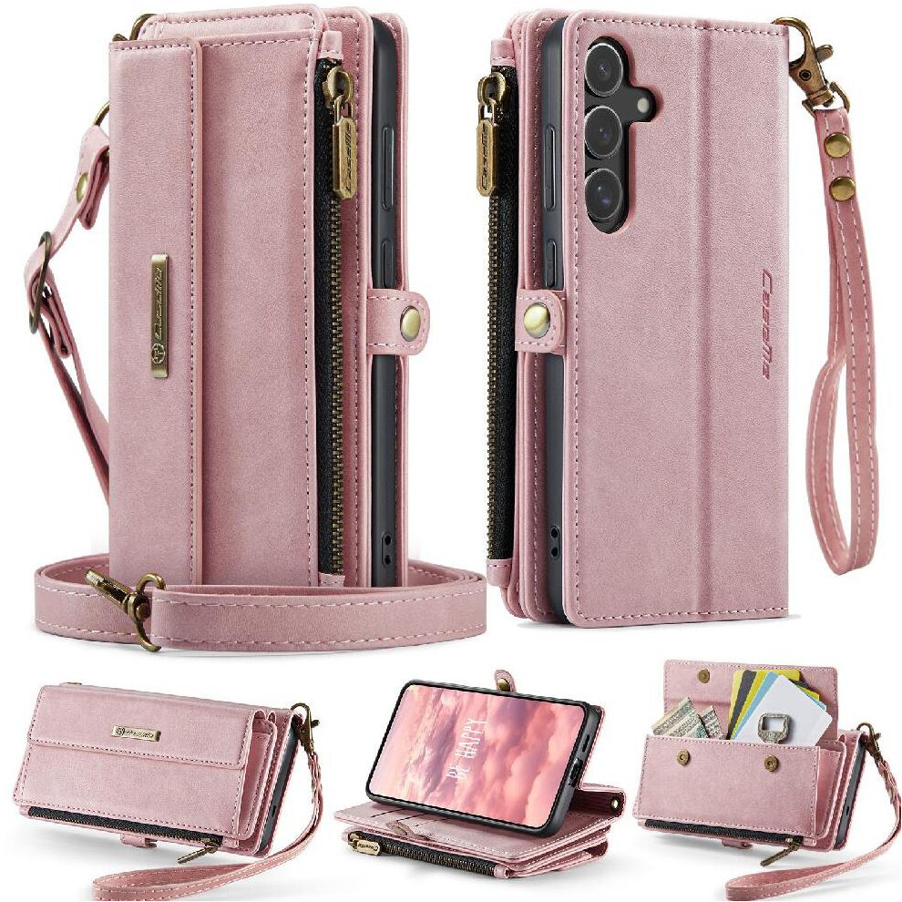 (Pink) Wallet Case For Samsung Galaxy S24 Fe 5G Detachable Stra With Card Slots Rfid Blocking Pu Leather Pink 764544249546