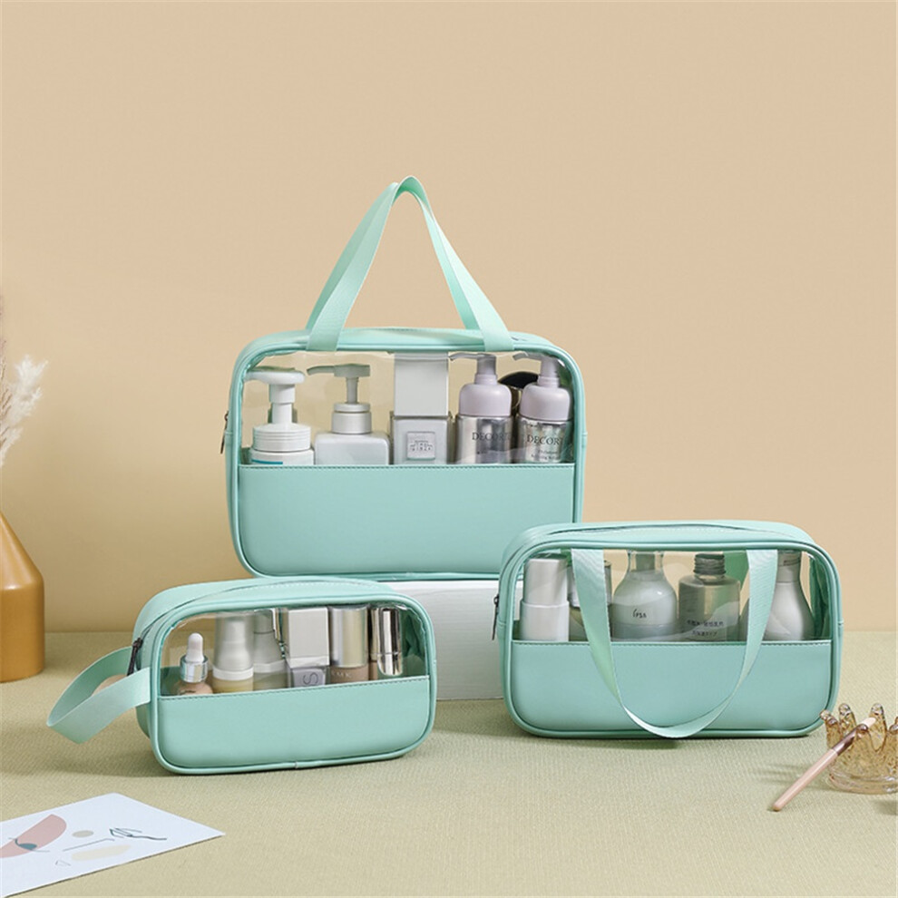 (lightblue) Clear Makeup Bag, Transparent Makeup Bag with Handle, Portable Cosmetic Pouch with Zipper for Flying, Traveling