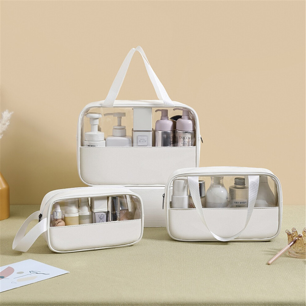 (white) Clear Makeup Bag, Transparent Makeup Bag with Handle, Portable Cosmetic Pouch with Zipper for Flying, Traveling
