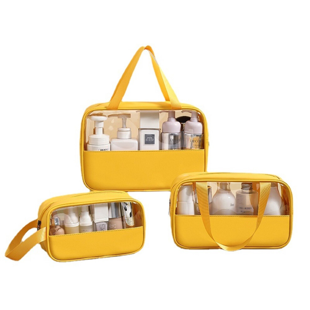 (yellow) Clear Makeup Bag, Transparent Makeup Bag with Handle, Portable Cosmetic Pouch with Zipper for Flying, Traveling