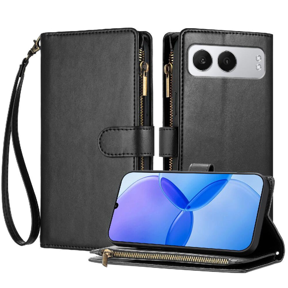 (Black) Case For Oneplus Nord 4 Pu Leather Folio Flip Handbag Cover Wallet Zipper Card Slots Black 764544249782