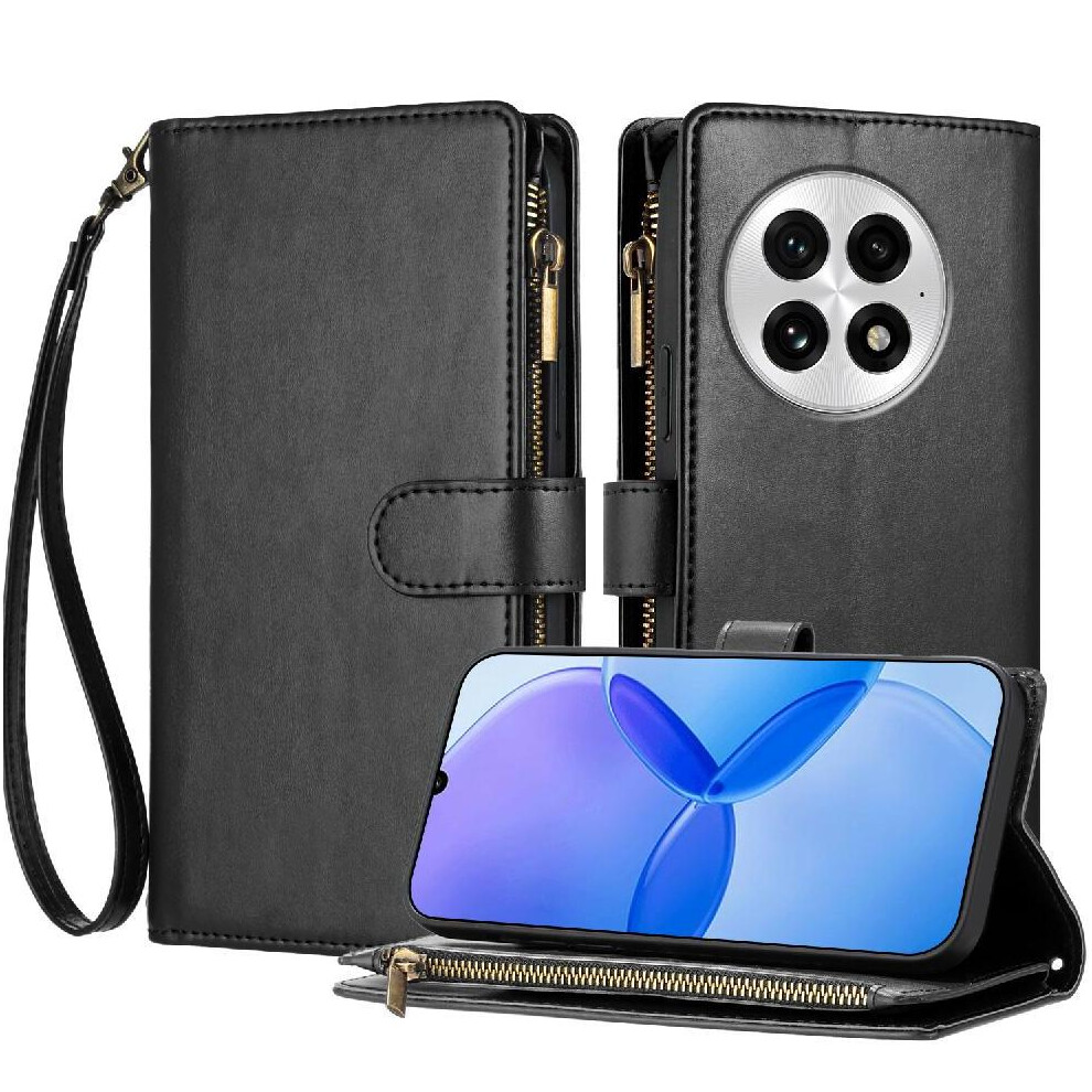 (Black) Case For Oneplus 13 Card Slots Wallet Zipper Folio Flip Pu Leather Handbag Cover Black 764544249959