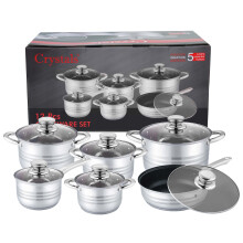 12Pcs Stainless Steel Cookware Set Casserole Stockpot Pot Hob With Glass Lids
