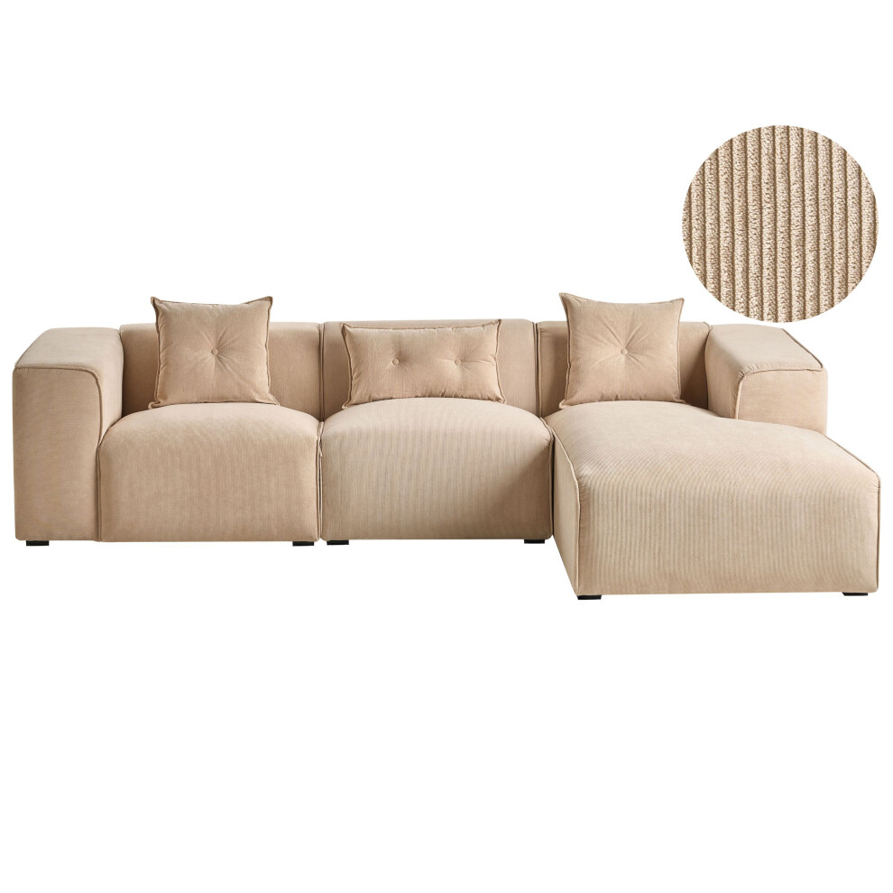 Corner Sofa 3 Seater DOLVA Corduroy Beige Left Hand