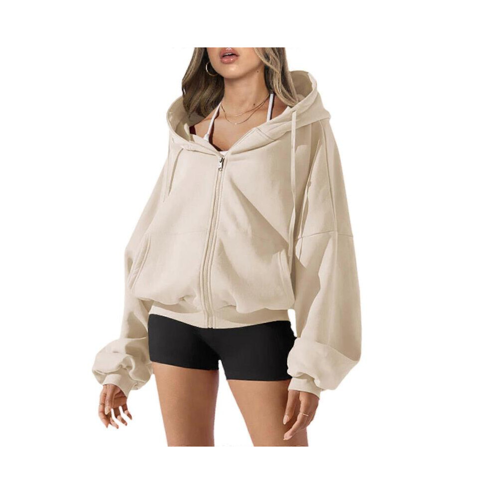 (M, AP) Women Fleece Lined Full Zip Up Drawstring Hoodie Sweatshirt Casual Fall Long Sleeve Hooded Jacket Top with Pockets  Gray XL