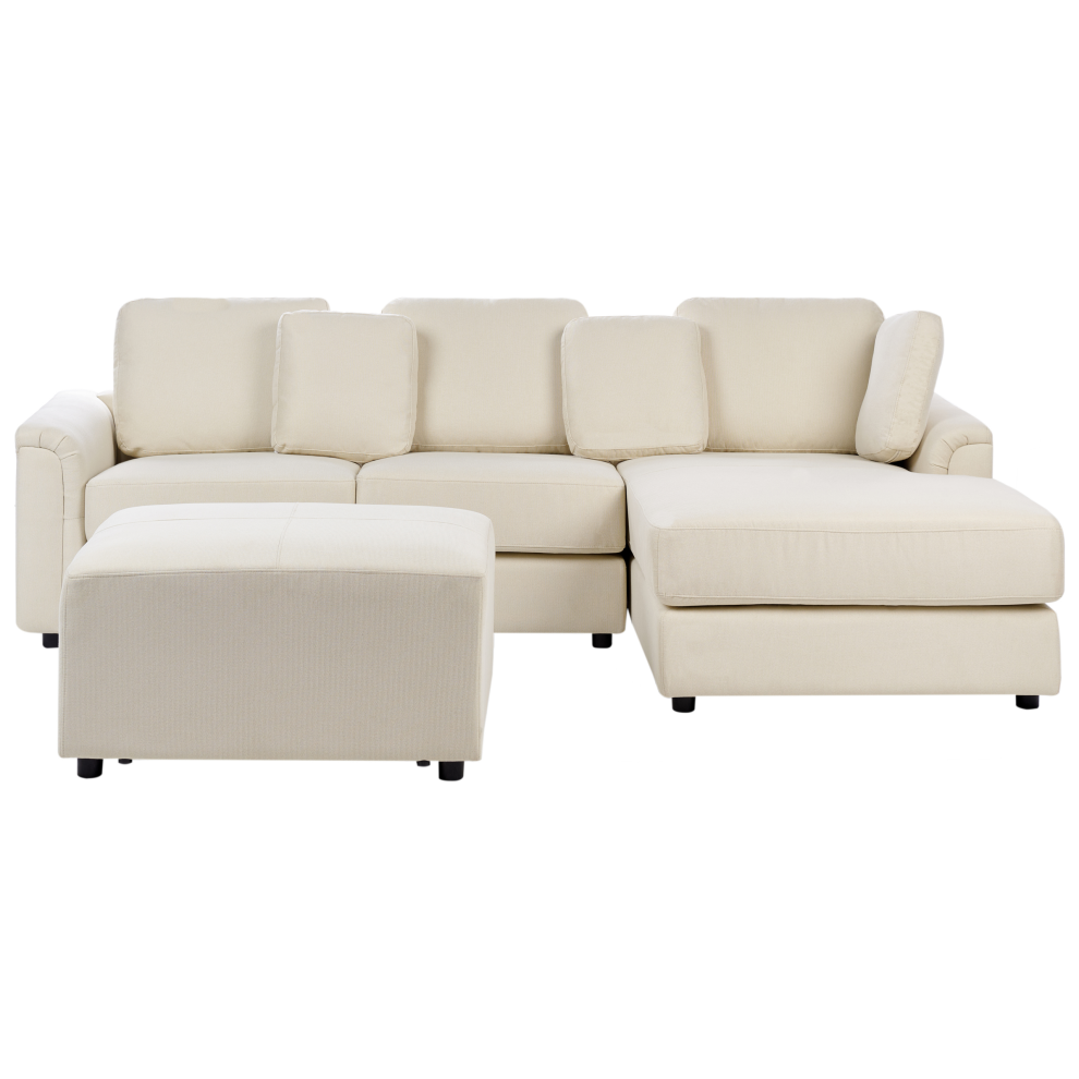 Left Hand Fabric Corner Sofa with Ottoman Light Beige KOHLO