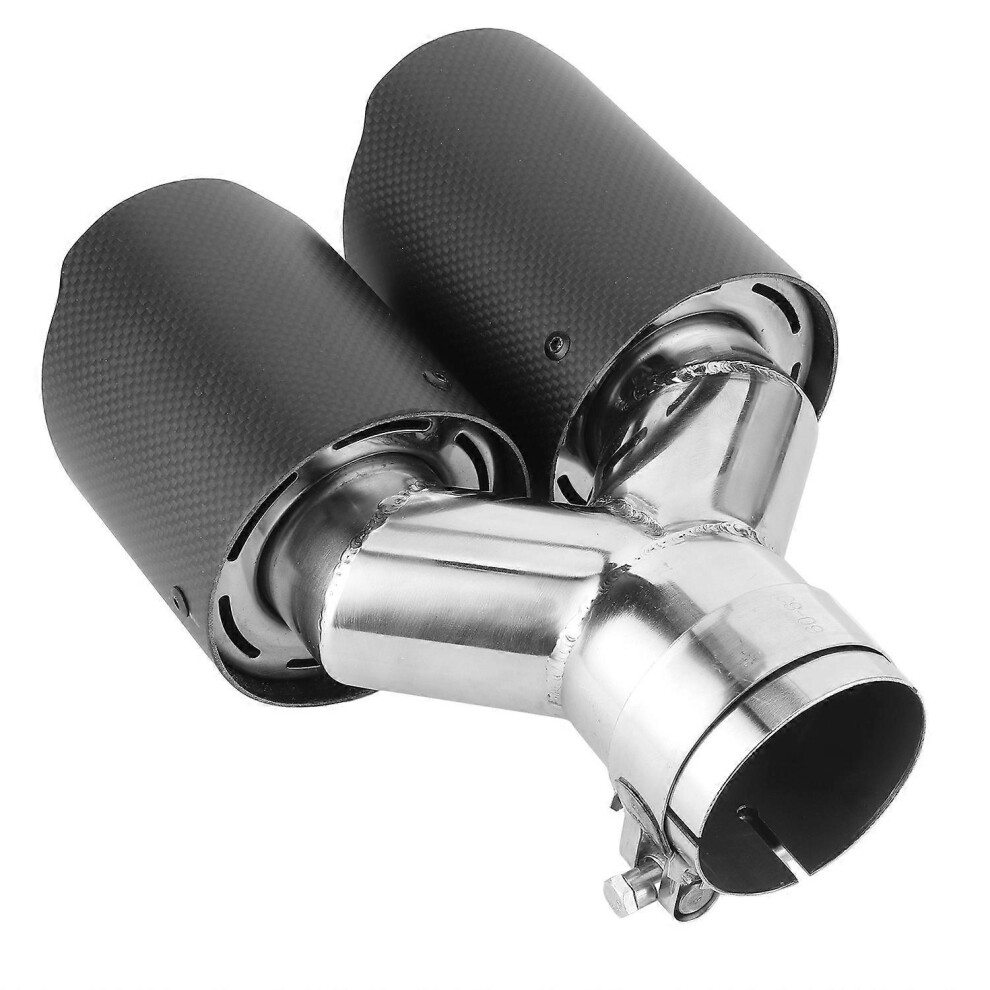 (As Show, One Size) Universal Exhaust Tip Matte Carbon Fiber Tail Throat Y Shaped 3.5In Dual Outlet 2.5In Inlet 6909775556054