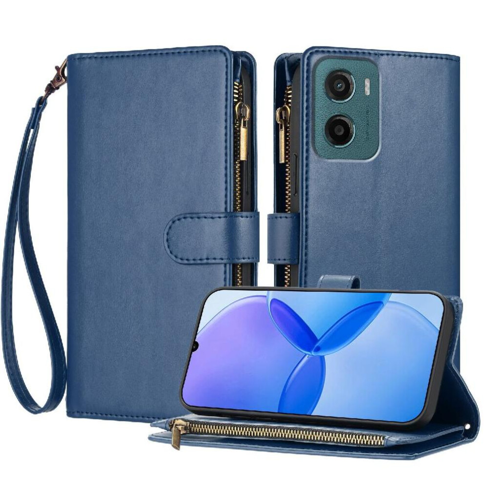 (Blue) Case For Motorola Moto G05 Pu Leather Card Slots Wallet Zipper Folio Flip Handbag Cover Blue 764563389926