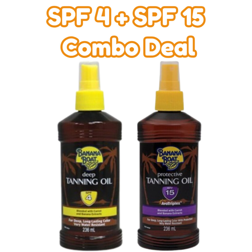 Banana Boat SPF4 Deep Tanning Oil 236ml WITH Banana Boat SPF15 Protective Tanning Oil 236ml