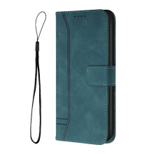 (Green) Phone Case for Motorola Moto E15 Magnetic Closure Flip Folio Wallet Hand Strap Card Slots Cover Pu Leather
