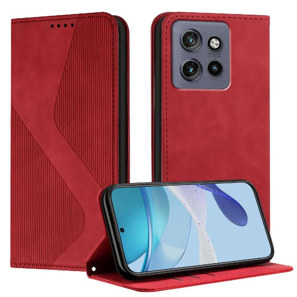 (Red) Case For Motorola Moto Edge 50 Neo Magnetic Folio Flip Pu Leather Card Slots Holder Wallet Kickstand Red 764563392001