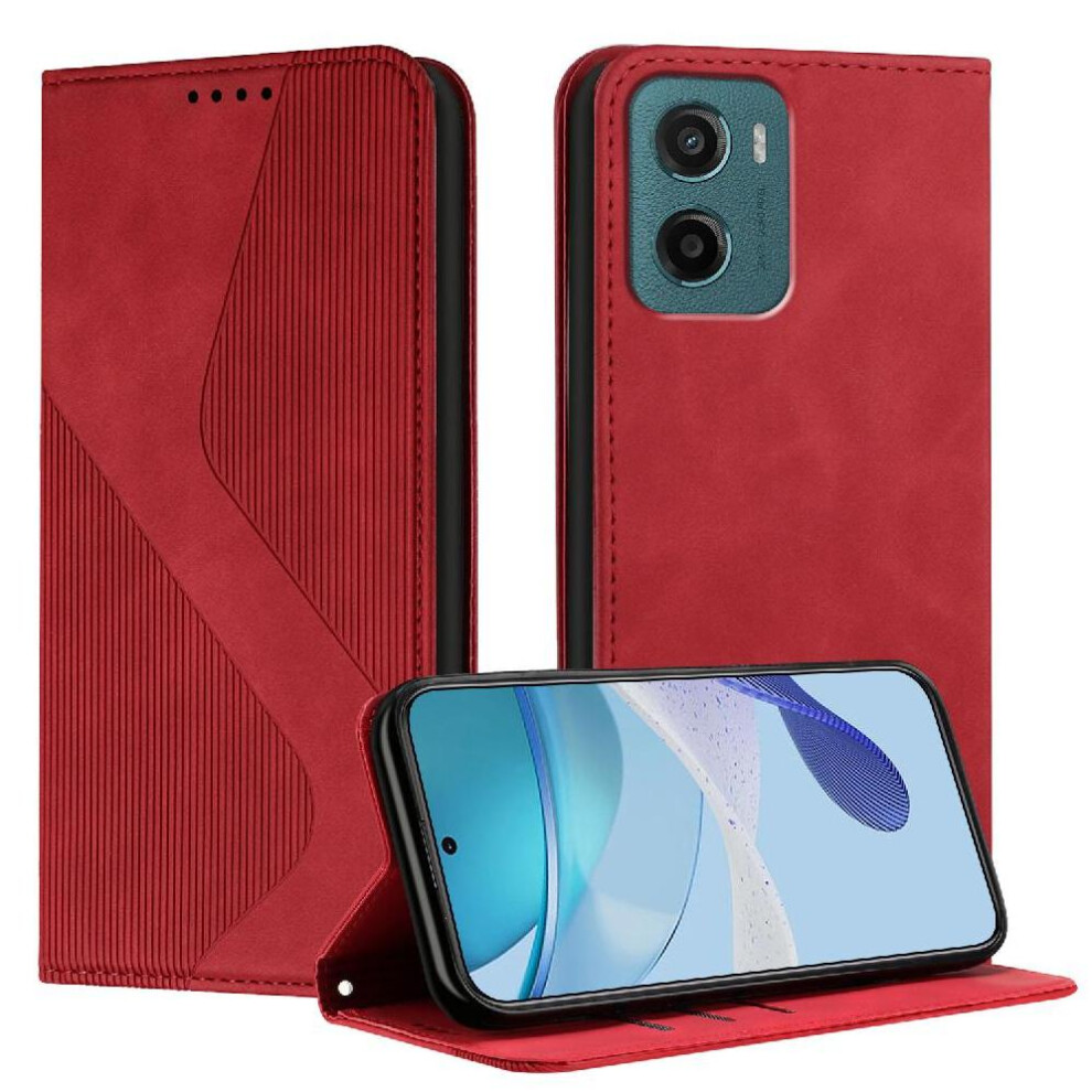 (Red) Case For Motorola Moto E15 Card Slots Holder Folio Flip Magnetic Pu Leather Wallet Kickstand Red 764563392407
