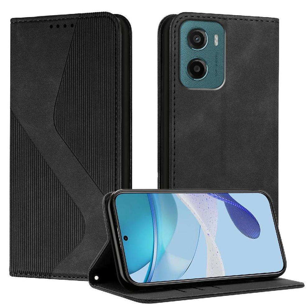 (Black) Case For Motorola Moto E15 Card Slots Holder Folio Flip Magnetic Pu Leather Wallet Kickstand Black 764563392391