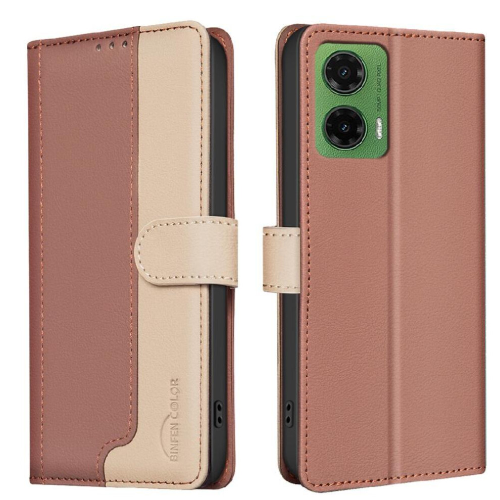 (Brown) Flip Case For Motorola Moto G35 5G Shockproof Tpu Inner Shell Rfid Blocking Card Slots Holder Flip Folio Kickstand Brown 764563393466